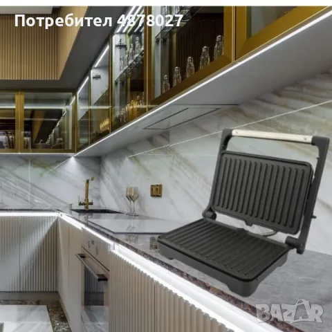 Тостер-сандвич, 1000W, Грил, Незалепващи плочи-23х14.5см., Отваряне на 180°, Инокс, снимка 2 - Тостери - 55683541