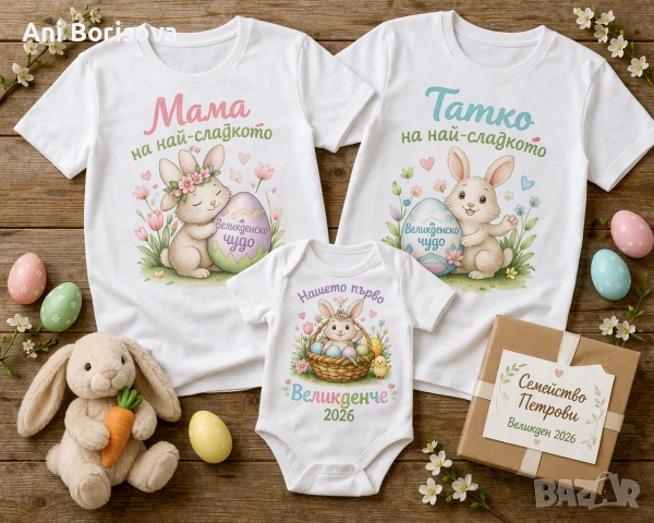 Великденски детски тениски и бодита с име – уникални подаръци, снимка 2 - Детски комплекти - 54028859
