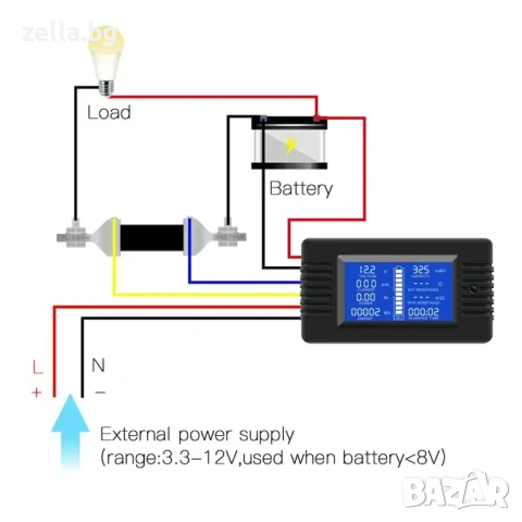DC соларен електромер 0-200V 100A/300A – LCD волтметър и амперметър за фотоволтаични системи 10258, снимка 4 - Друга електроника - 54661901