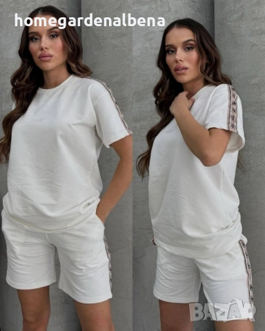 Дамски памучен комплект тениска и шорти — бял