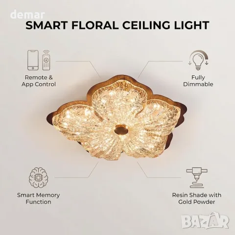 LED таванна лампа цвете 72 W с дистанционно, приложение и димиране 40 см с цветова температура, снимка 3 - Лампи за таван - 55493217