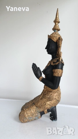 Бронзова, тайландска скулптура с позлата на Тепханом, митологичен ангел-пазител на храмовете и Буда , снимка 4 - Статуетки - 53964205