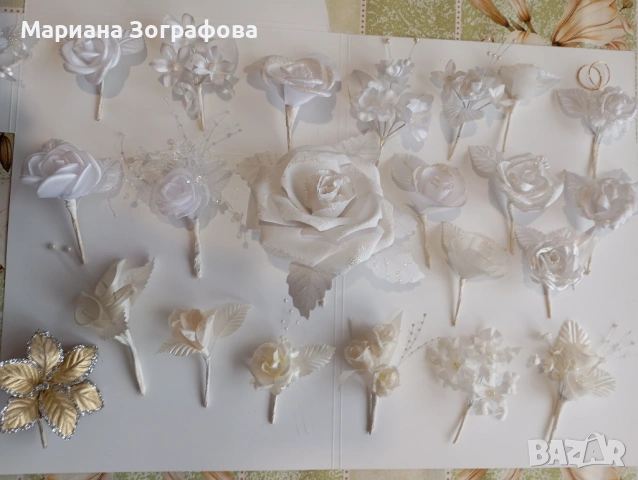 Ръчно изработени бутониери и декоративни цветя за сватби и празници, снимка 3 - Изкуствени цветя - 49163191