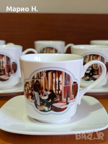 Сервиз за кафе и чай, 6 чаши и чинийки, 230 ml, елегантен дизайн, отлично състояние, снимка 3 - Сервизи - 54623121