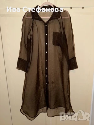 Ефирна прозрачна шоколадова кафява  риза Zara zara , снимка 7 - Ризи - 55203047
