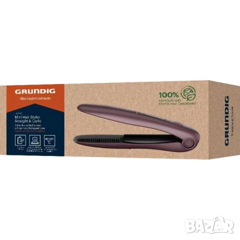 Преса за коса Grundig HS 6330, мини дизайн, за пътуване, 3 температури, керамично покритие, лилаво