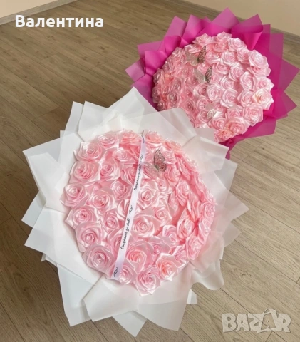 Букети от вечни рози (сатени, фоамени и сапунени)