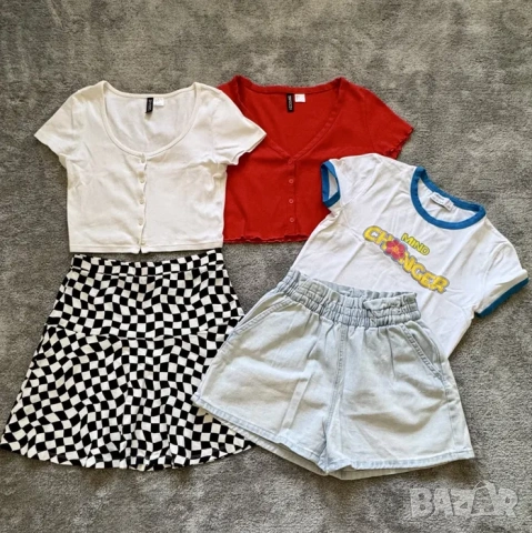 Bershka, H&M, Zara 13-14 г. Сет от три блузки, поличка и дънкови панталонки.
