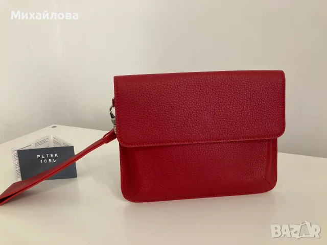 Червен клъч, чанта от естествена кожа на PETEK, нова, снимка 3 - Чанти - 55572233