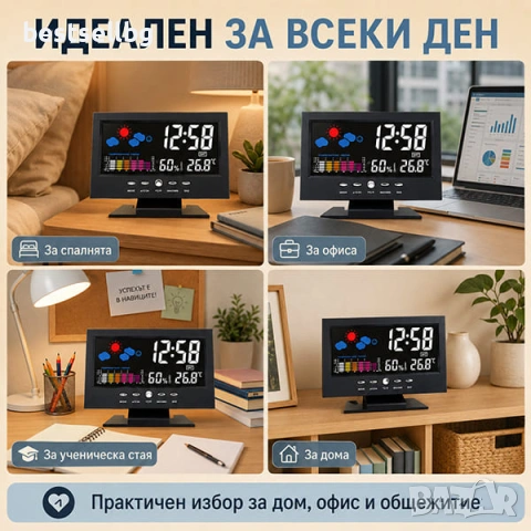 LED дигитален часовник с будилник, температура, световно време и гласова подсветка, снимка 4 - Други - 53122598