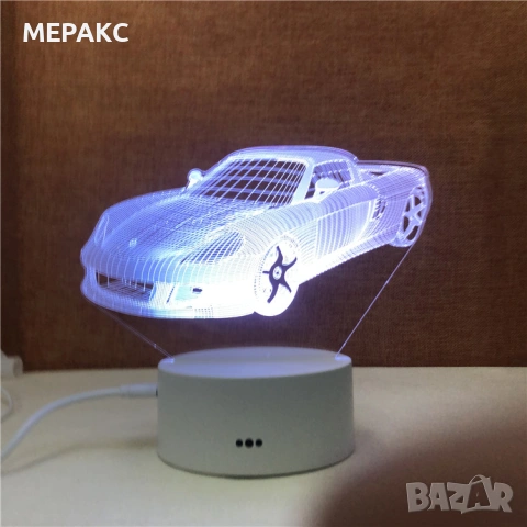 3D LED нощник „Кола" с 7 цвята и дистанционно, снимка 5 - Детски нощни лампи - 55061507
