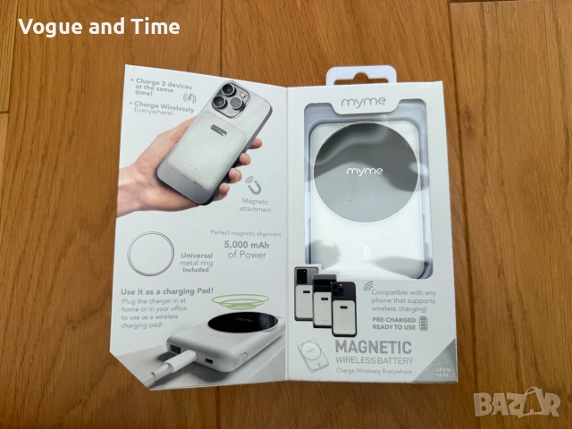 Безжична външна батерия MyMe Magnetic Wireless Power Bank 5000mAh, снимка 2 - Външни батерии - 55122771