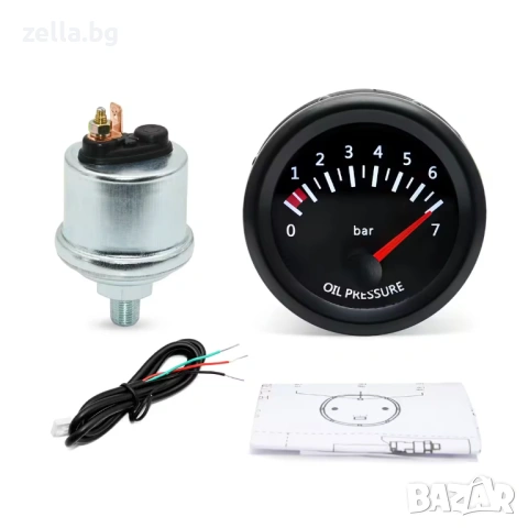 Дигитален манометър за налягане на маслото 0-7 BAR, 52 мм, LED, 12V за трактори 10271