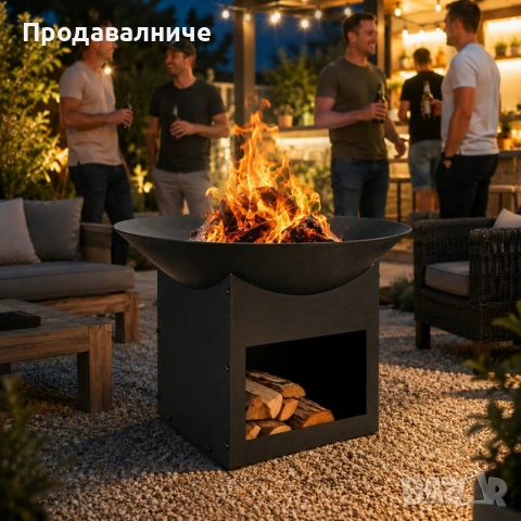 Метално градинско огнище 56 см с място за дърва – Външно огнище за двор, тераса, барбекю, снимка 3 - Други стоки за дома - 54793986