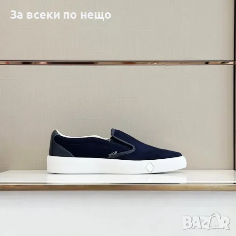 CD Slide Navy/White Стилни Мъжки Обувки Dior Slip-On Sneaker От Тъмносин Велур Код ch102, снимка 9 - Ежедневни обувки - 55663139