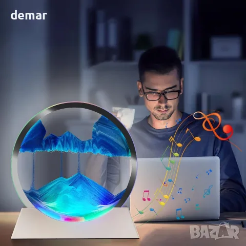 Смарт LED нощна пясъчна лампа с 360° въртящ се пясък, Bluetooth музика и дистанционно управление, снимка 4 - Настолни лампи - 55537023