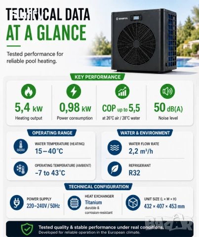 Нова Термопомпа за басейн 5.4 kW VARMINPOOL, отопление/охлаждане, WiFi, снимка 9 - Басейни и аксесоари - 54888601