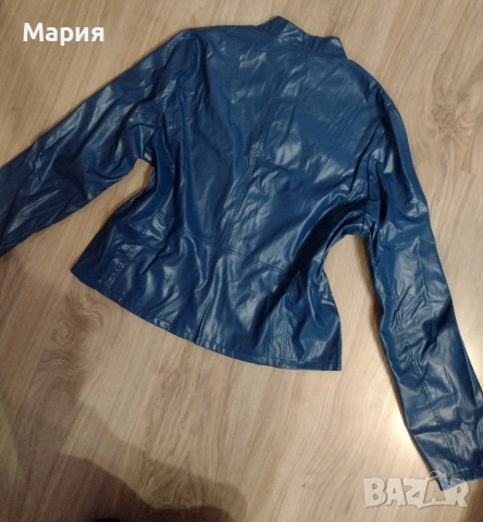 Синьо кожено яке, снимка 4 - Якета - 54415459