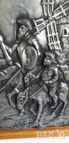 Релефна метална картина на Дон Кихот и Санчо Панса, снимка 2 - Антикварни и старинни предмети - 54092144