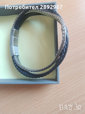 Мъжка гривна кожа и сребро, снимка 10 - Гривни - 55008036