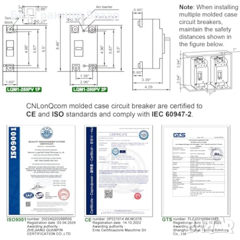 Нов Батериен Изолатор DC500V 250A MCCB 2 Полюса Автоматичен Прекъсвач Солар, снимка 5 - Друга електроника - 54526226