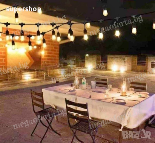 Светлинна Верига 10м. с 20Бр. Външни Нечупливи Лед Крушки за Декорация, снимка 9 - Външни лампи - 54155770