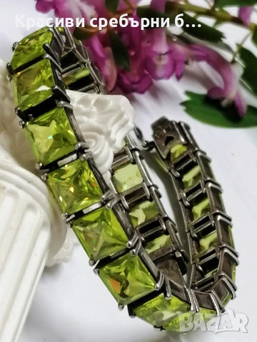 Масивна сребърна гривна с перидот💚,Тегло: 39.19гр , снимка 2 - Гривни - 53979979