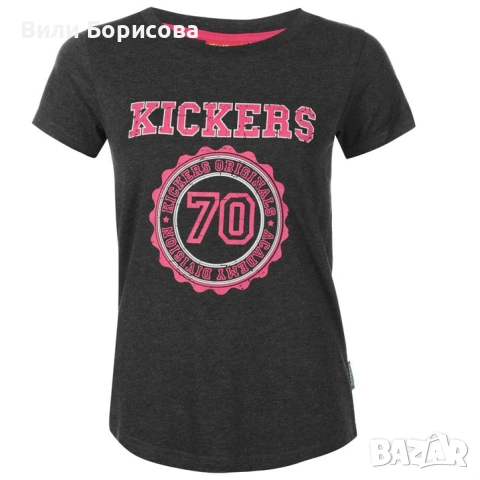 Страхотна тениска с къс ръкав в бяло и розово с щампа"Kickers",внос от Англия-, снимка 4 - Тениски - 54542957
