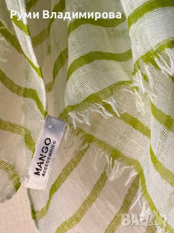 Бял шал на лайм зелени райета Mango, снимка 3 - Шалове - 55076944