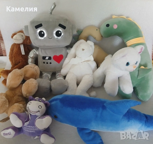 Плюшени играчки - робот, динозаври, куче, котка, маймуна, делфин, крава, заек