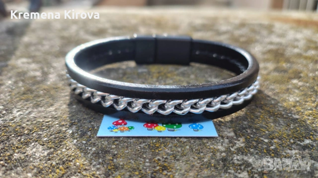 Мъжки гривни от естествена кожа и стомана. Бижута Луди гъби.