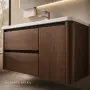 Луксозен шкаф за баня от масивно дърво 2801 (Walnut Balance) със заоблен дизайн и смарт огледало, снимка 3
