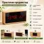 Декоративен LED настолен часовник дървен с термометър светещ в тъмното на ток електронен дигитален, снимка 3