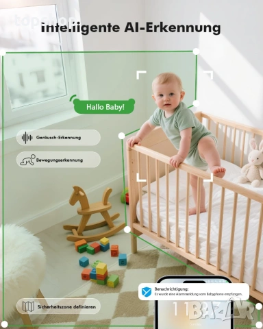 НОВ Запечатан Смарт AI бебефон YESIMOM 1080P – 4.3" Монитор + App Control, 360°  , снимка 5 - Бебефони - 54575373