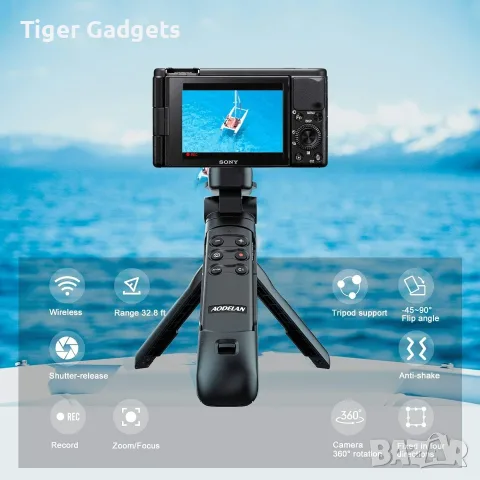 AODELAN безжичен Bluetooth грип и мини статив за Sony ZV-E10, A7, A6600, RX100 VII, снимка 2 - Чанти, стативи, аксесоари - 55310562