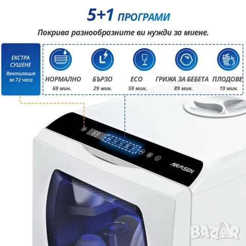Мини съдомиялна машина AIRMSEN TDQR03A, снимка 3 - Съдомиялни - 55425651