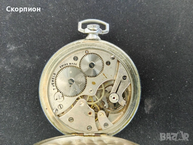  Швейцарски джобен часовник - SYMA  1925г.- 7 JEWELS-SWISS MADE, снимка 8 - Джобни - 46796635