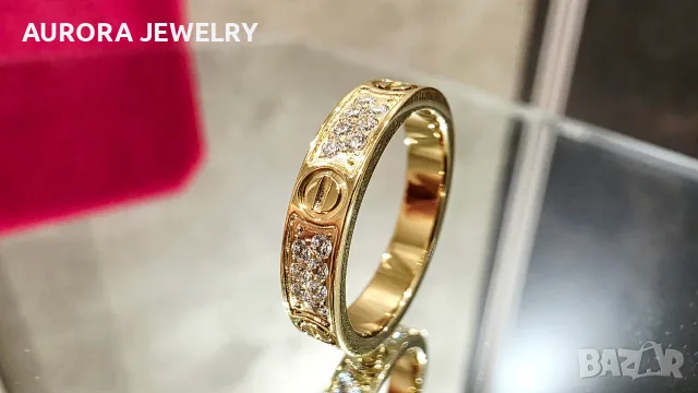 CARTIER Love Band Gold Paved Diamonds Унисекс Пръстен