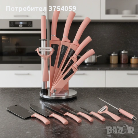 Комплект кухненски ножове 8 в 1 с въртяща се стойка Cheffinger за подредена кухня, снимка 2 - Прибори за хранене, готвене и сервиране - 55196246