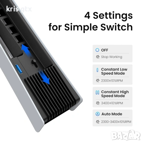 KIWIHOME подобре охлаждащ вентилатор за PS5 Pro с 4 вентилатора , снимка 3 - PlayStation конзоли - 54392128