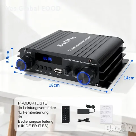 Мини HiFi усилвател 2.1 Bluetooth 5.3, 1000W пикова, снимка 7 - Ресийвъри, усилватели, смесителни пултове - 55449744