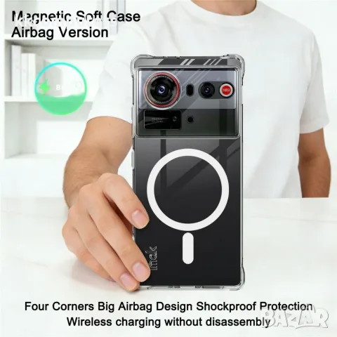 IMAK за ZTE nubia Z80 Ultra 5G Магнитен Airbag Удароустойчив TPU Калъф със Скрийн Протектор – Прозра, снимка 2 - Калъфи, кейсове - 55390590