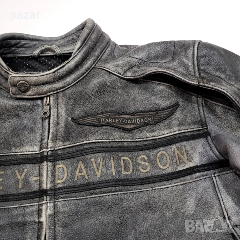 Harley Davidson Spencer Оригинално Кожено Яке Износен Захабен Изцапан Ефект M, снимка 4 - Якета - 54152917