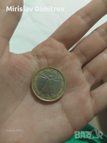 Италианска монета 1€ употребявана с дизайн Витрувиански човек 2002 , снимка 2 - Колекции - 54983298