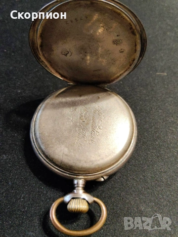 Швейцарски СРЕБЪРЕН джобен часовник с позлата - 10 РУБИНА - ПРОМОЦИЯ, снимка 6 - Джобни - 48834021