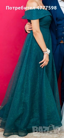 Рокля в тъмнозелен цвят с блясък, снимка 2 - Рокли - 53976151
