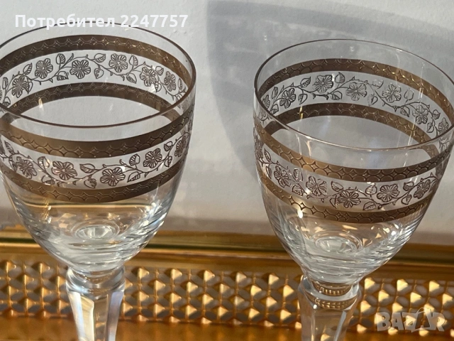 2 броя кристални чаши за ракия с 24 К, снимка 2 - Чаши - 54109396
