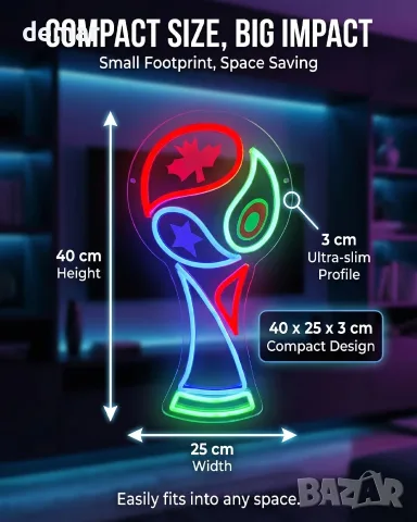 Смарт LED неон надпис/декор купа за световното 2026 – RGB, USB захранване, димиране и монтаж, снимка 3 - Лед осветление - 55330294