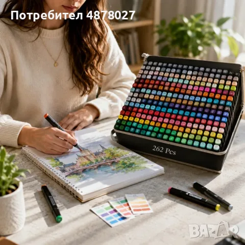 Комплект професионални двустранни алкохолни маркери – 262 цвята с тънък и широк връх, в чанта за съх, снимка 3 - Рисуване и оцветяване - 55564873
