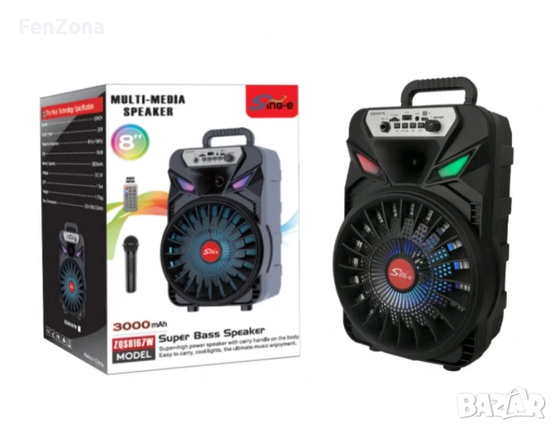 Преносима безжична тонколона 8" с микрофон,12м гаранция, снимка 2 - Тонколони - 54105341